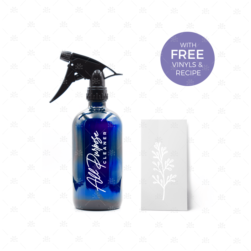 500Ml Blue Glass Spray Bottle With Decorative Vinyls & Recipe Sheet