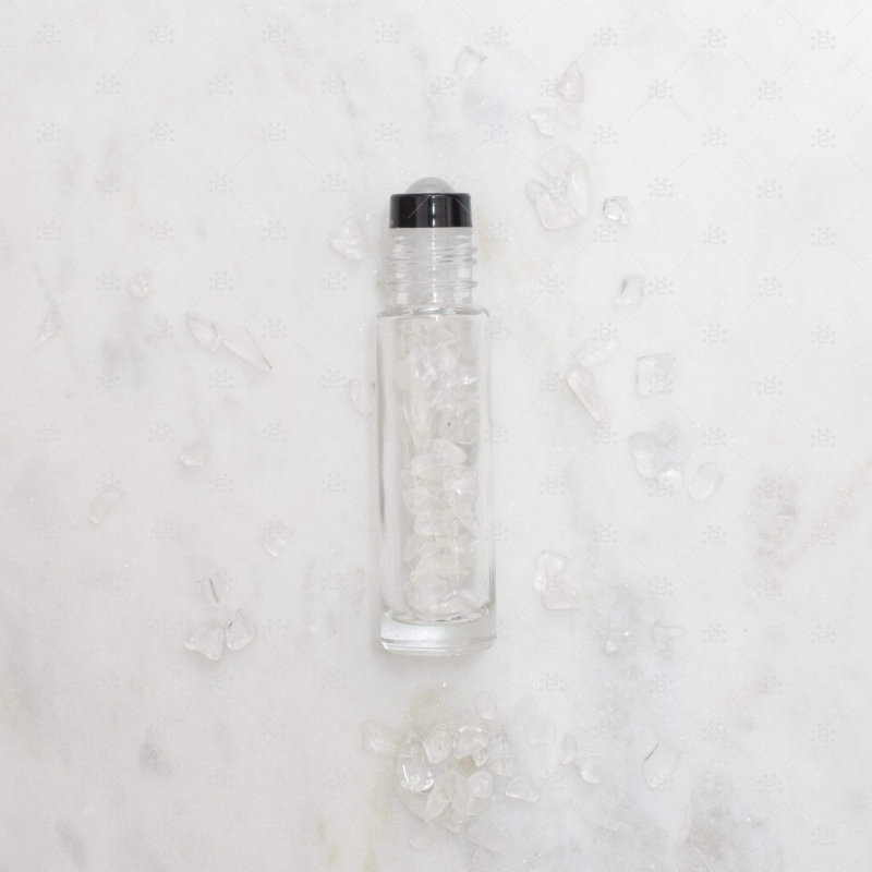 Clear Quartz Gemstone Roller Bottle Set Glass