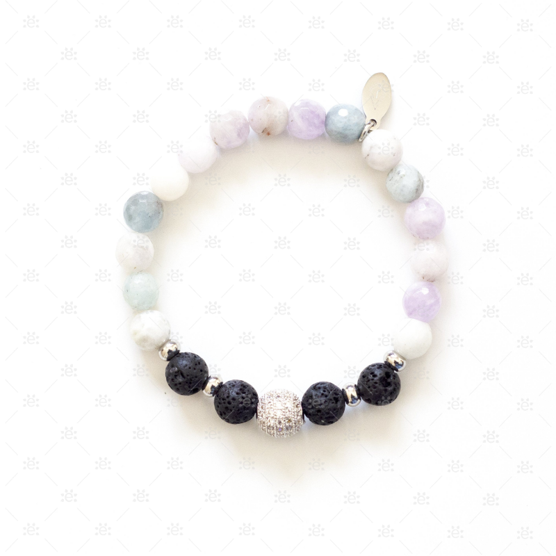 Linda:  Moonstone Amethyst & Aquamarine Gemstone Lava Diffuser Bracelet Jewellery