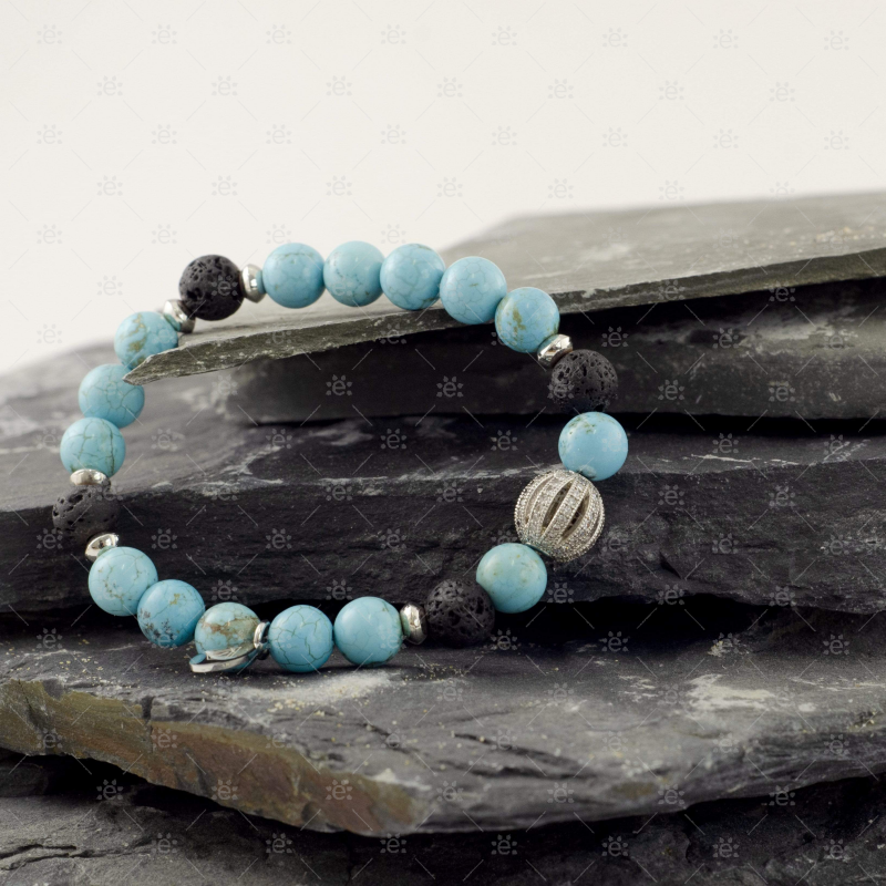 Lizzie:  Turquoise Gemstone Lava Diffuser Bracelet Jewellery