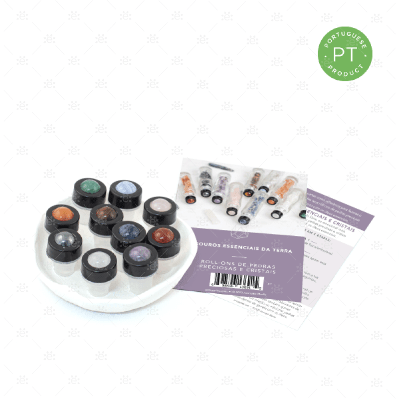 Luxury Gemstone & Crystal Rollerballs With 11 Instructional Cards (10 Roller Pack) - Portuguese
