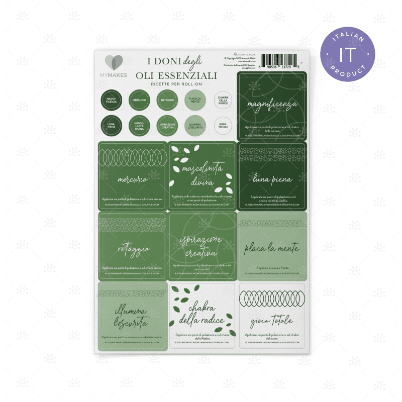 Mymakes:  Gifts Of The Essential Oils - Label Sheet Italian Labels