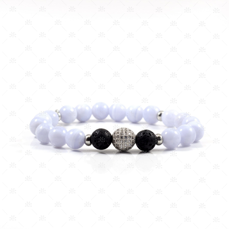 Olivia : Blue Lace Agate Gemstone Lava Diffuser Bracelet