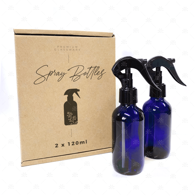 120Ml Blue Spray Bottle (2Pk) With Decorative Vinyl Label & Recipes Glass