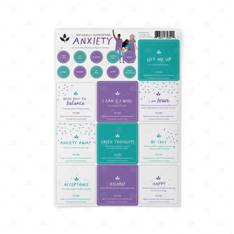 Mymakes:  Naturally Supporting Anxiety - Label Sheet Labels